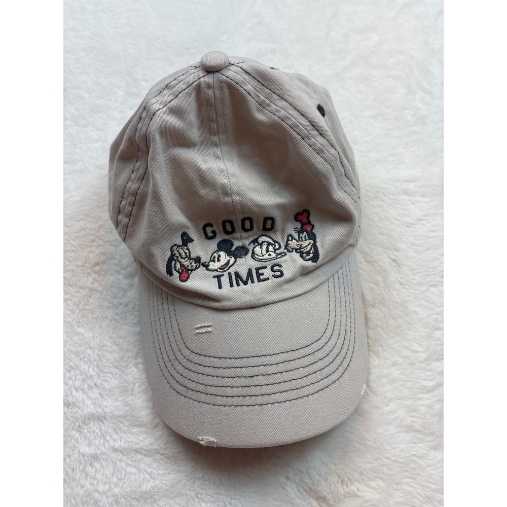 Disney Parks Good Times Distressed Mickey Mouse Friends Khaki Baseball Hat Cap